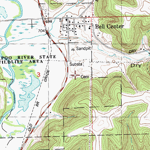 Topographic Map of Bell Center Cemetery, WI
