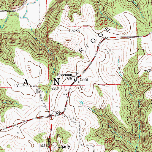 Topographic Map of Freeman Cemetery, WI