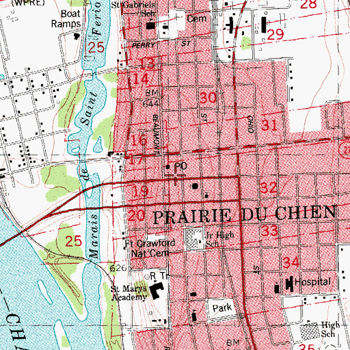 Topographic Map of Joseph and Emma Wachute Memorial Library, WI