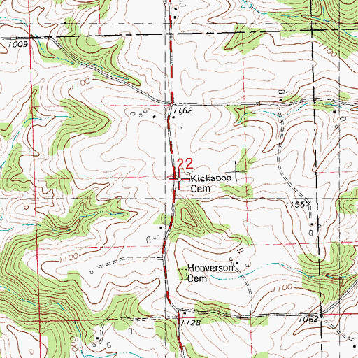Topographic Map of Kickapoo Cemetery, WI