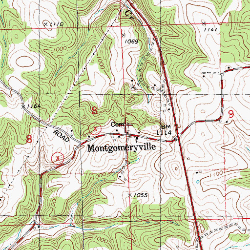 Topographic Map of Montgomeryville Cemetery, WI