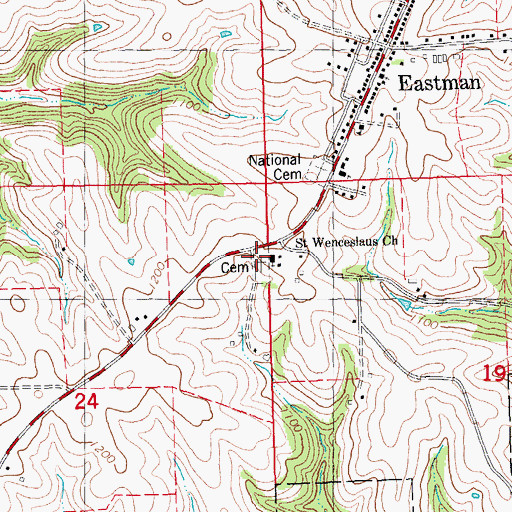Topographic Map of Saint Wencelaus Cemetery, WI