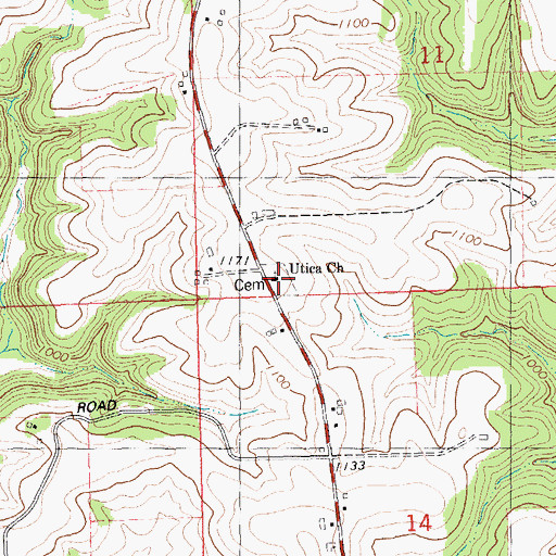 Topographic Map of Utica Lutheran Cemetery, WI