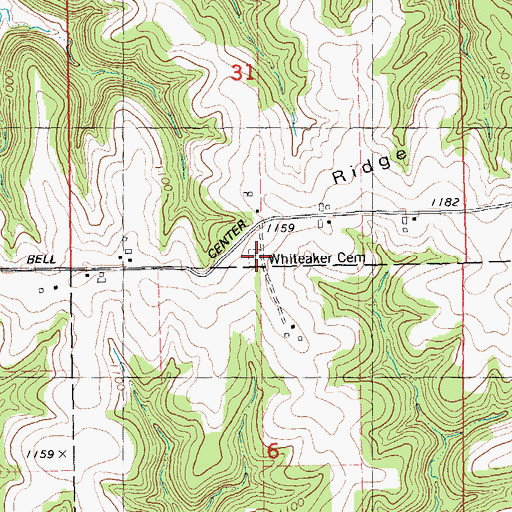 Topographic Map of Whiteaker Cemetery, WI
