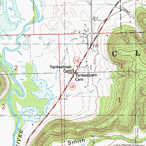 Topographic Map of Yankeetown Cemetery, WI