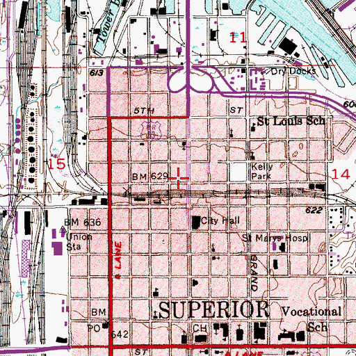 Topographic Map of Superior Fire Department Station 2, WI