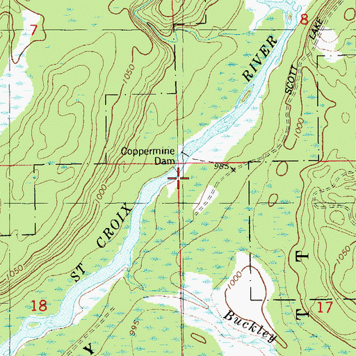 Topographic Map of Coppermine Dam, WI