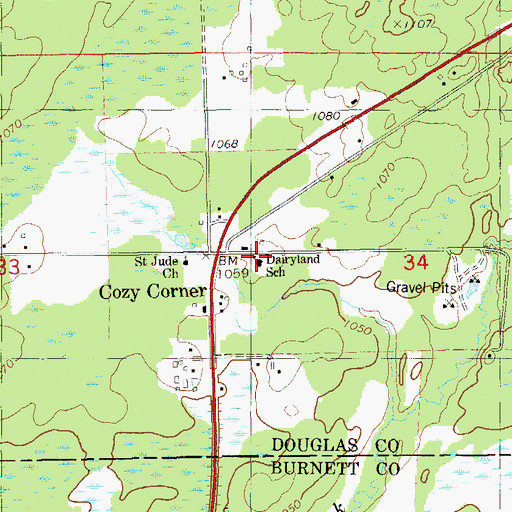 Topographic Map of Dairyland School, WI