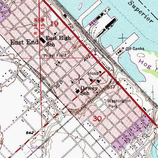 Topographic Map of East End Branch Superior Public Library, WI