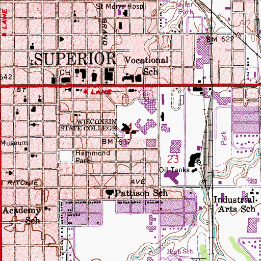 Topographic Map of Erlanson Hall, WI