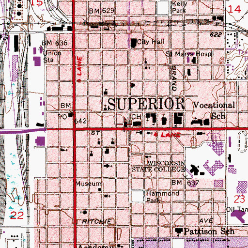 Topographic Map of Hammond Avenue Presbyterian Church, WI