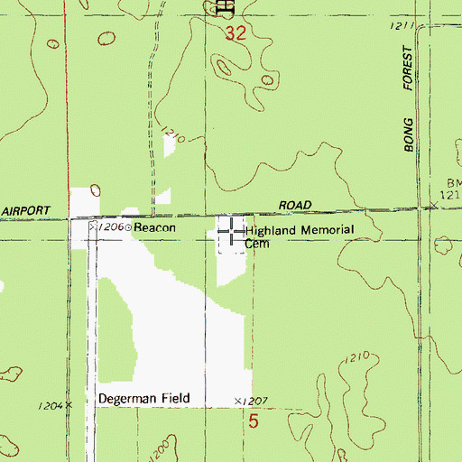 Topographic Map of Highland Memorial Cemetery, WI