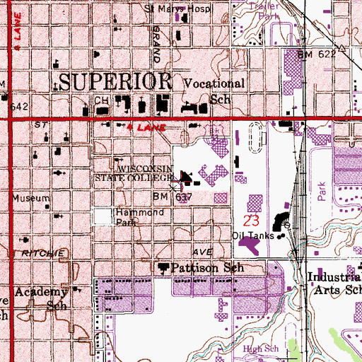 Topographic Map of Old Main, WI