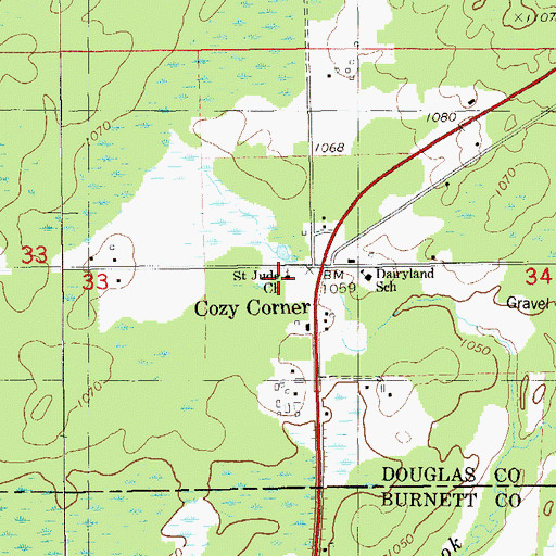 Topographic Map of Saint Jude Church, WI