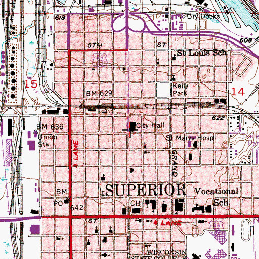 Topographic Map of Superior City Hall, WI