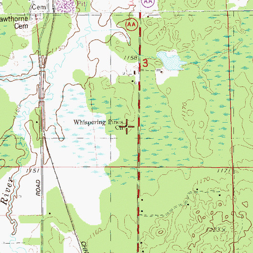 Topographic Map of Whispering Pines Church, WI