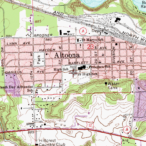 Topographic Map of Altoona Middle School, WI