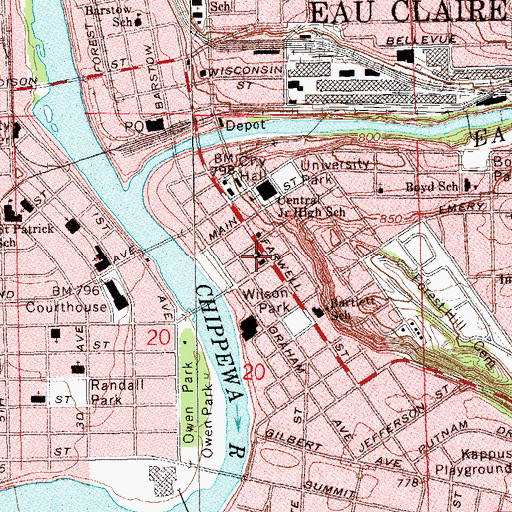 Topographic Map of Bishop Wilson Memorial Building, WI
