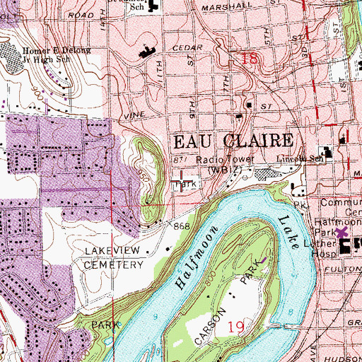 Topographic Map of Cameron Park Playground, WI