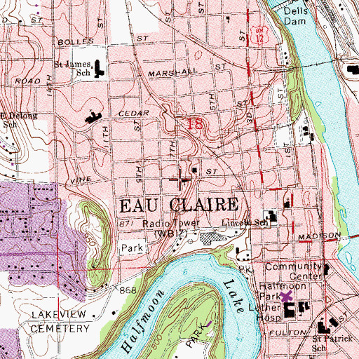 Topographic Map of Church of the Nazarene, WI