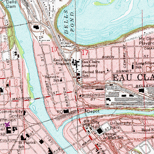 Topographic Map of Church of the Sacred Heart of Jesus, WI