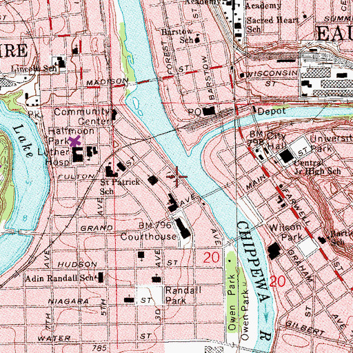 Topographic Map of Eau Claire County Courthouse, WI