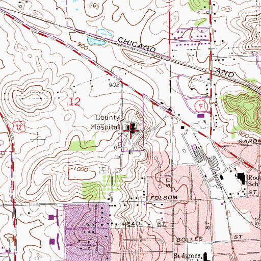 Topographic Map of Eau Claire County Hospital, WI