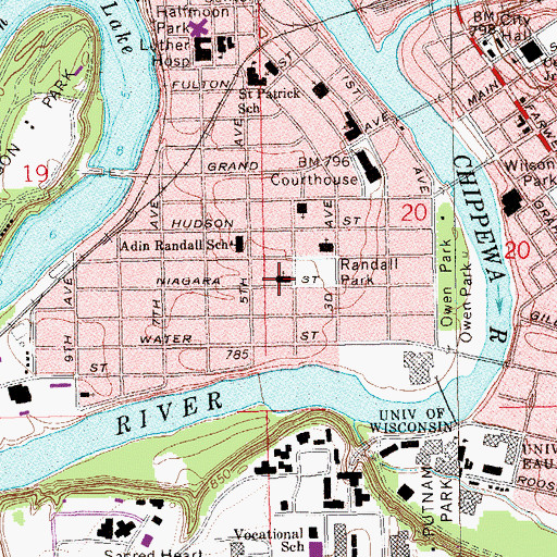 Topographic Map of First Baptist Church, WI