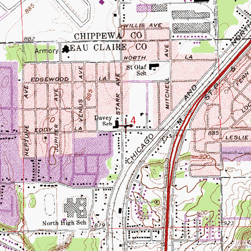 Topographic Map of Hope Lutheran Church, WI