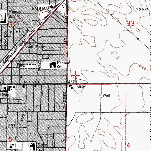Topographic Map of Adams City High School, CO