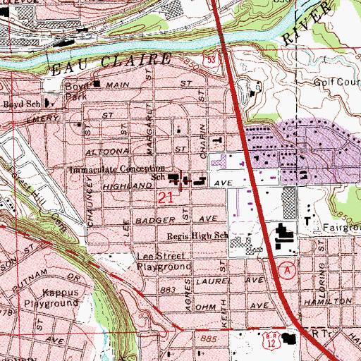 Topographic Map of Immaculate Conception Roman Catholic Church, WI