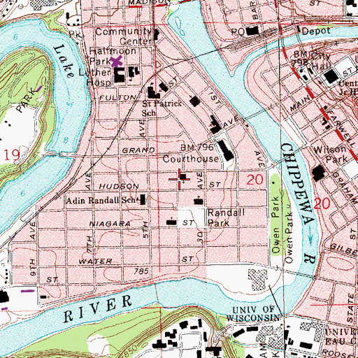 Topographic Map of Lake Street United Methodist Church, WI