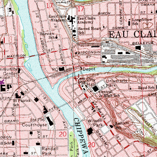Topographic Map of L E Phillips Memorial Public Library, WI