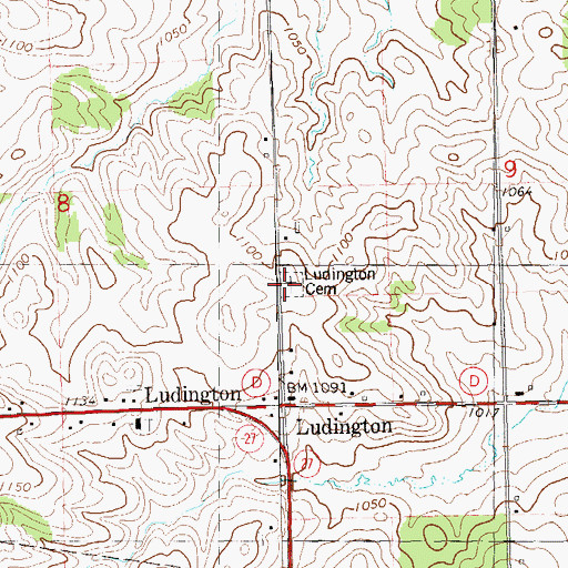 Topographic Map of Ludington Cemetery, WI