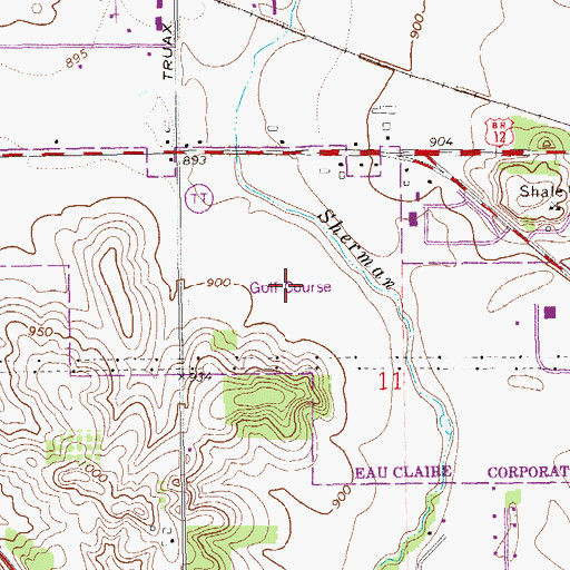 Topographic Map of Mill Run Golf Course, WI