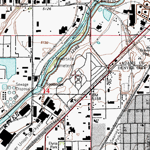 Topographic Map of Riverside Cemetery, CO