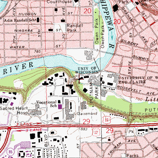 Topographic Map of Putnam Hall, WI