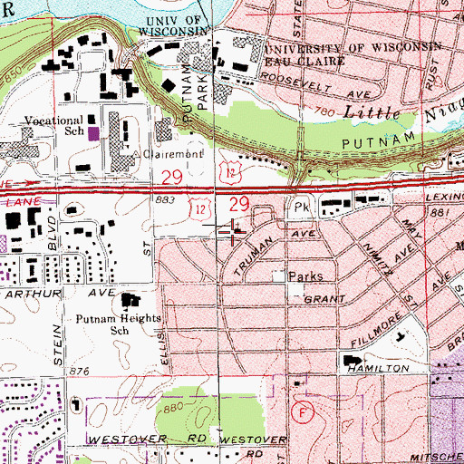 Topographic Map of Putnam Heights Church of Christ, WI