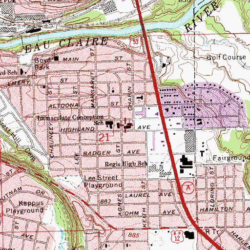 Topographic Map of Saint Johns Lutheran Church, WI