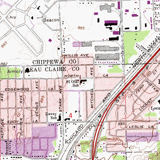 Topographic Map of Saint Olaf Church, WI