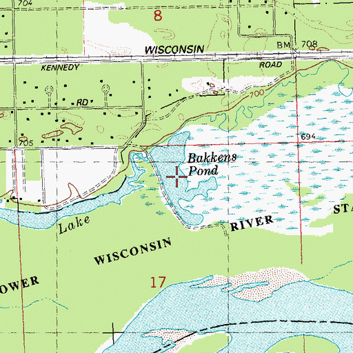 Topographic Map of Bakkens Pond, WI
