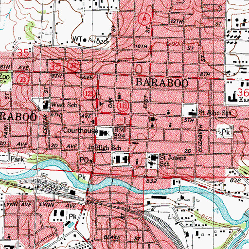 Topographic Map of Baraboo City Hall, WI