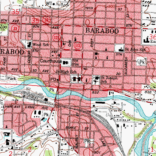 Topographic Map of Baraboo Civic Center, WI