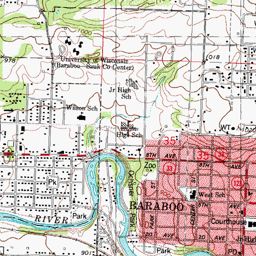 Topographic Map of Baraboo High School, WI
