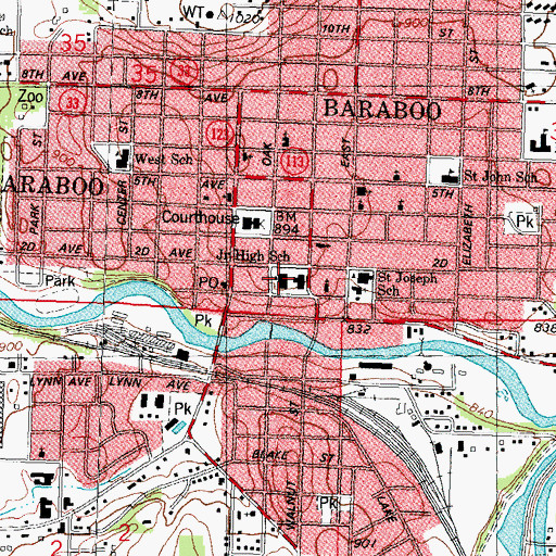 Topographic Map of Baraboo Junior High School, WI