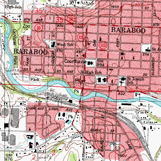 Topographic Map of Baraboo Post Office, WI