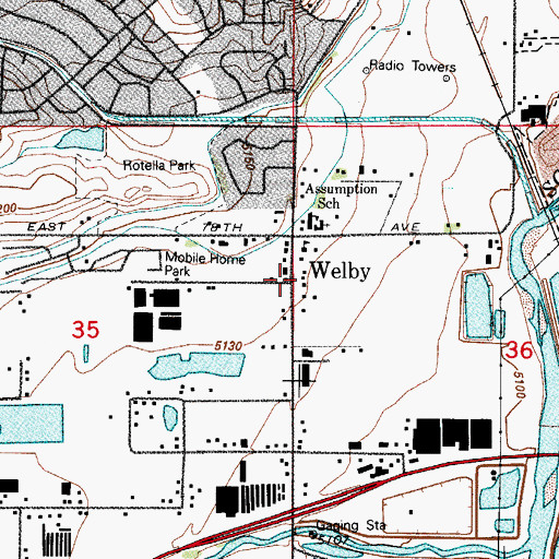 Topographic Map of Welby, CO