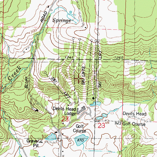 Topographic Map of Devils Head Ski Resort, WI