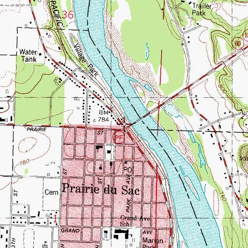 Topographic Map of Firemans Park, WI