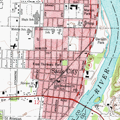 Topographic Map of First Reformed Church (historical), WI